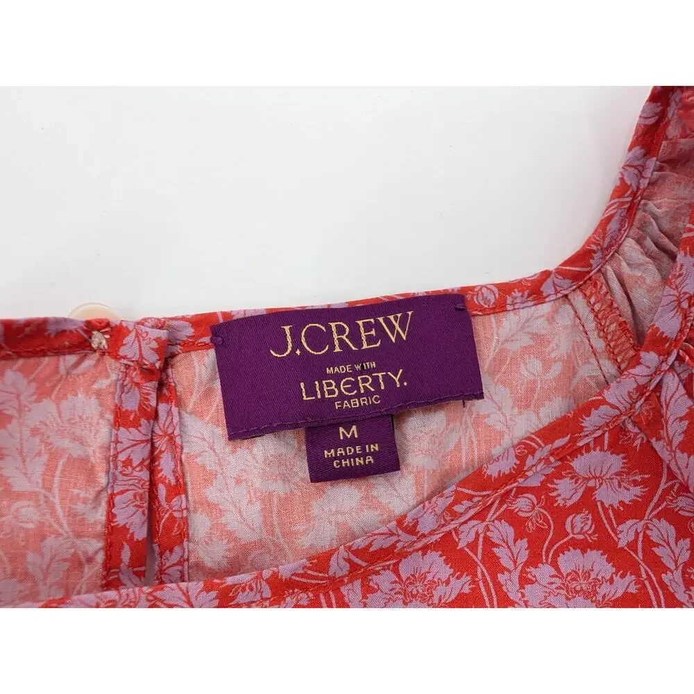 J.Crew Liberty London Toutouayette Red Floral Medium Cottagecore Puff Sleeve